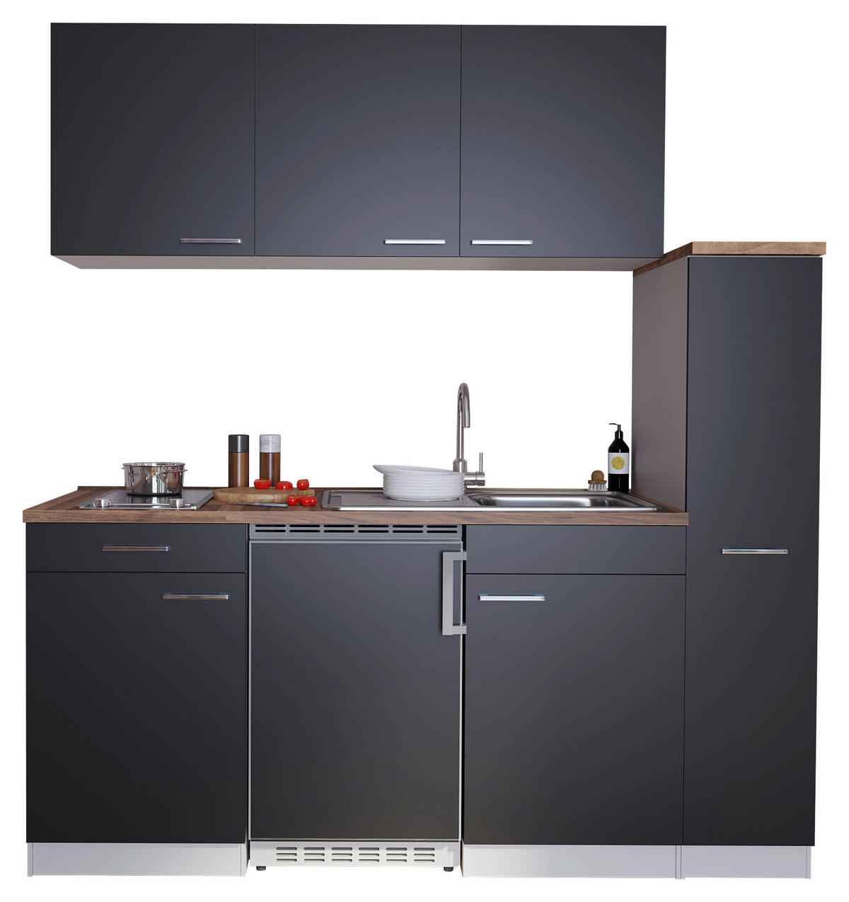 KÜCHENBLOCK 180/200/60 cm   in Schwarz  - Weiss/Nussbaumfarben, Basics, Holzwerkstoff/Kunststoff (180/200/60cm) - Respekta