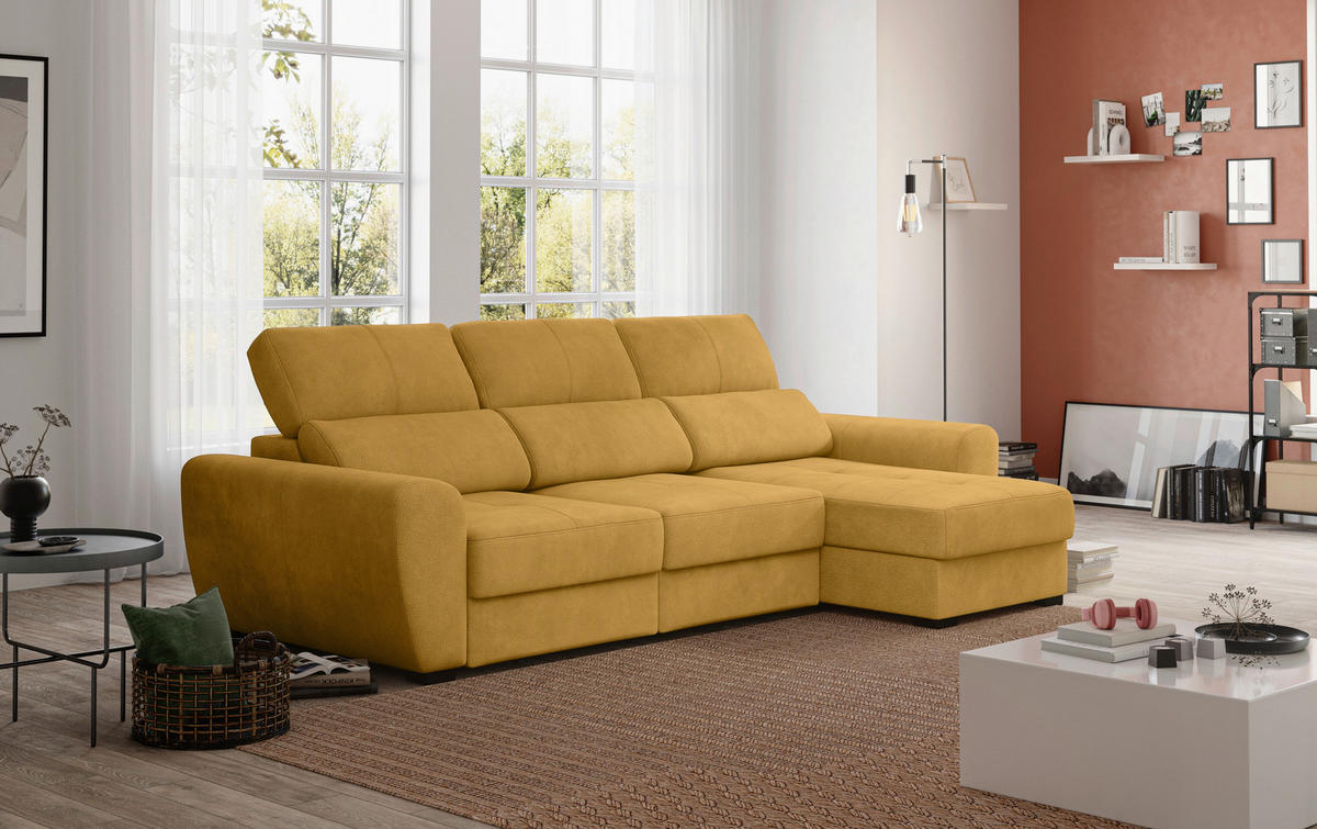 ECKSOFA in Mikrofaser Senfgelb  - Senfgelb/Schwarz, Konventionell, Kunststoff/Textil (285/177cm) - MID.YOU