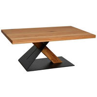 COUCHTISCH Eiche Schichtholz, vollmassiv, 2-Schicht 110/70/45 cm rechteckig Schwarz, Eichefarben  - Eichefarben/Schwarz, Natur, Holz/Metall (110/70/45cm) - Linea Natura