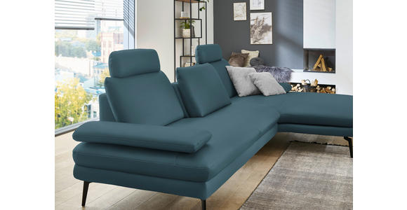 ECKSOFA in Echtleder Blau 310/180 cm - Blau/Schwarz, Design, Leder/Metall (310/180cm) - Dieter Knoll