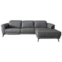 ECKSOFA Grau Echtleder  - Schwarz/Grau, MODERN, Leder/Holz (276/174cm) - Livetastic