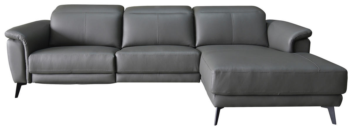 ECKSOFA Grau Echtleder  - Schwarz/Grau, MODERN, Leder/Holz (276/174cm) - Livetastic