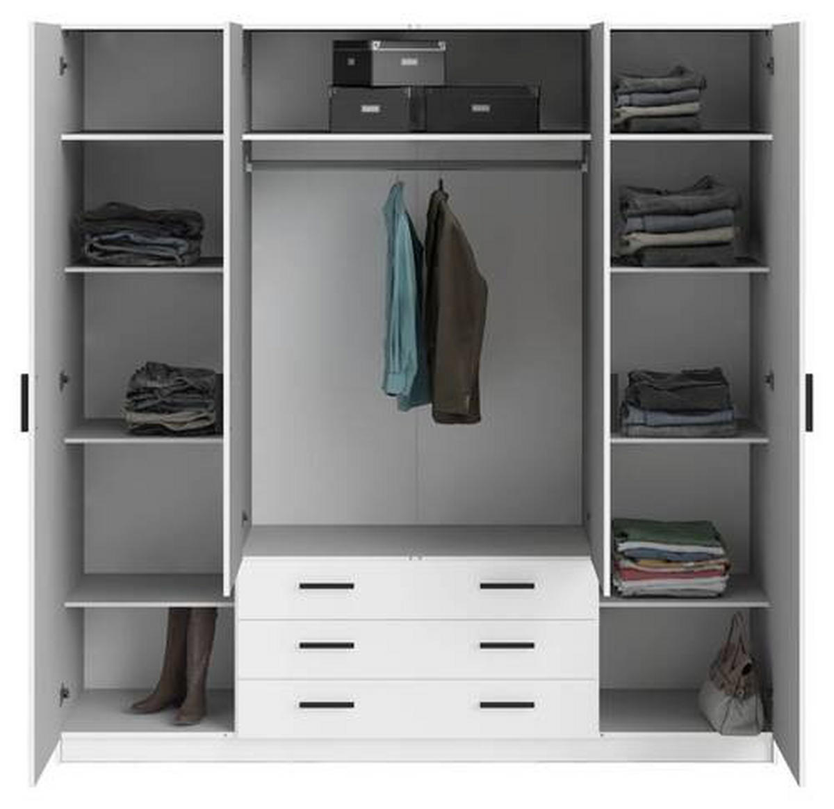 GARDEROB 195,5/200,4/49,6 cm 4-dörrar - vit/svart, Basics, metall/trämaterial (195,5/200,4/49,6cm) - Best Price