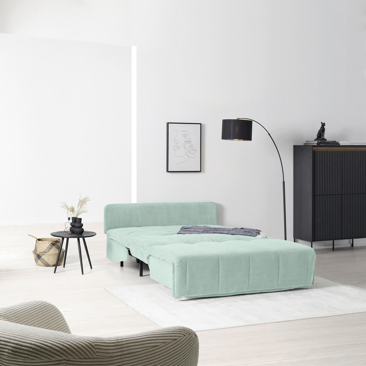 SCHLAFSOFA  mit Liegefunktion Velours Mintgrün  - Schwarz/Mintgrün, Design, Kunststoff/Textil (148/88/110cm) - Livetastic