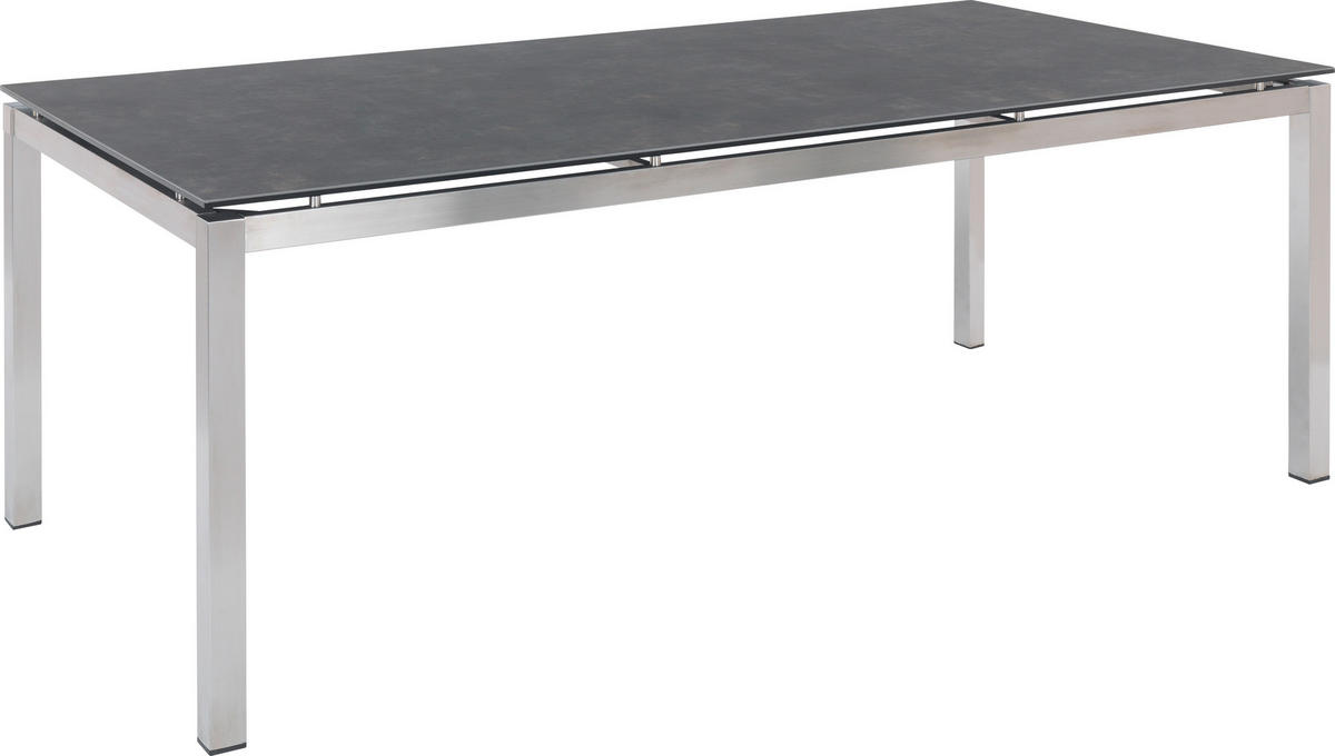 ZÁHRADNÝ STÔL, kov, sklo, 200/100/75 cm - farba ušľachtilej ocele/tmavosivá, Design, kov/sklo (200/100/75cm) - Amatio