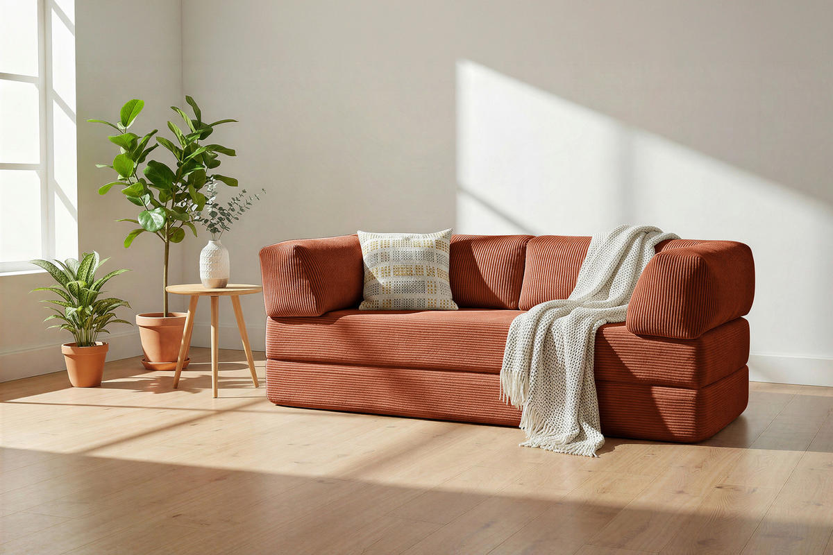 SCHLAFSOFA Cord Rostfarben  - Rostfarben, KONVENTIONELL, Textil/Metall (200/77/80cm) - Carryhome