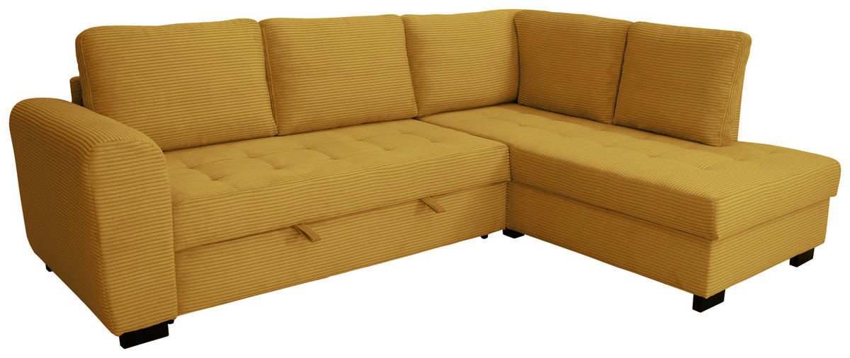 ECKSOFA JOHN Senfgelb Cord Rückenkissen, Bettkasten, Liegefläche im Originalstoff  - Senfgelb/Schwarz, Trend, Kunststoff/Textil (239/178cm) - P & B