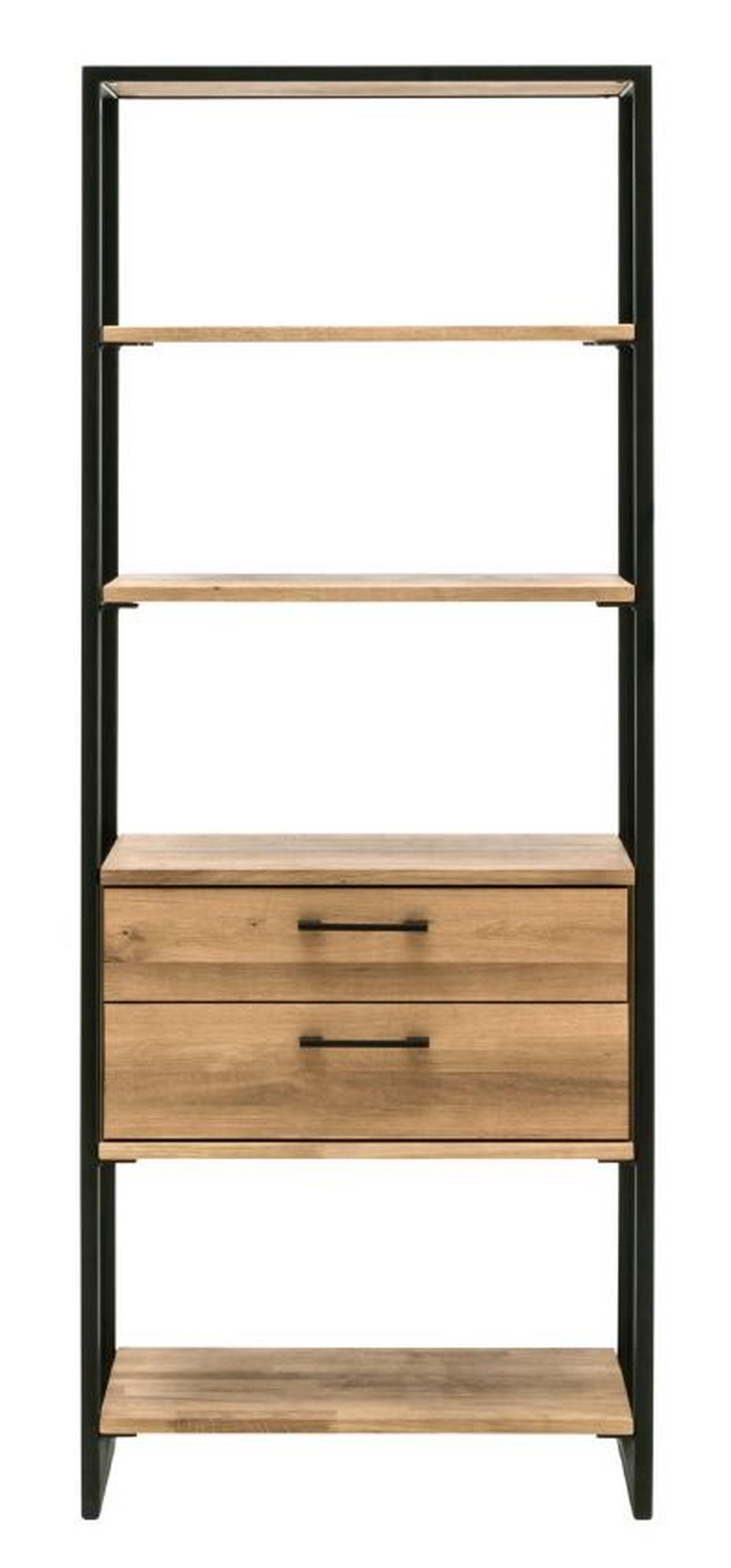 REGAL Wildeiche massiv, Hartholz Eichefarben  - Eichefarben/Schwarz, Design, Holz/Metall (80/172/39cm) - Linea Natura