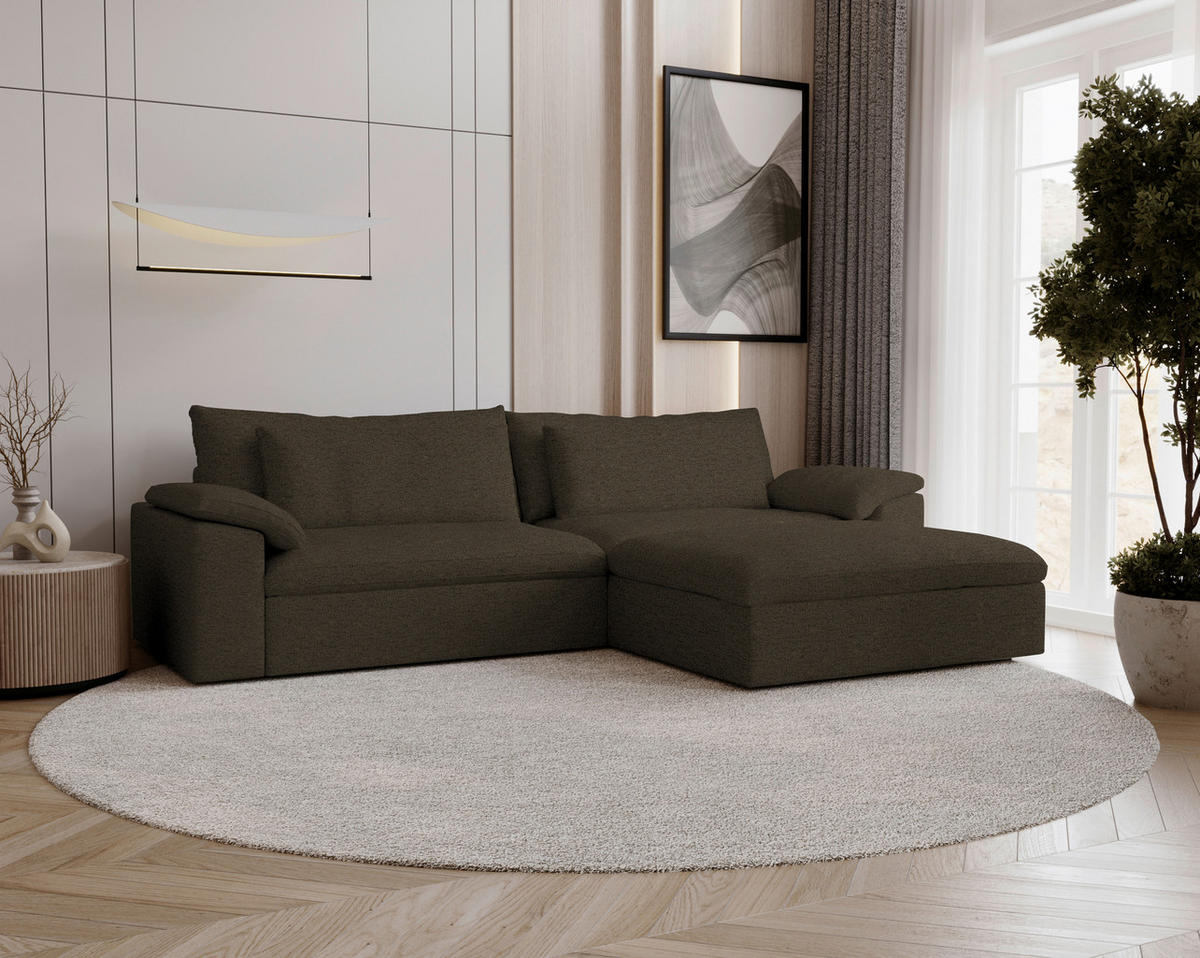 ECKSOFA Flachgewebe Schlammfarben  - Schlammfarben/Schwarz, Modern, Kunststoff/Textil (306/198cm) - Carryhome