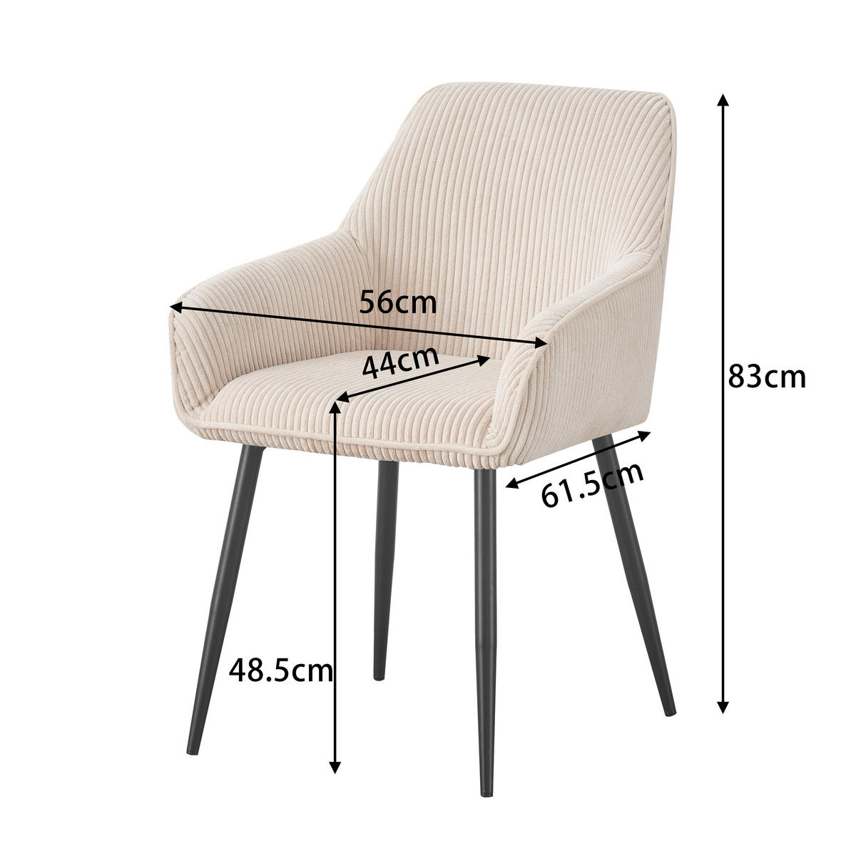 ARMLEHNSTUHL  in Eisen Cord  - Beige/Schwarz, Lifestyle, Textil/Metall (56/83/62cm) - MID.YOU