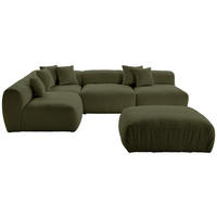 ECKSOFA inkl. Hocker Flachgewebe, Teddystoff Olivgrün  - Olivgrün, Trend, Textil (235/315cm) - Livetastic