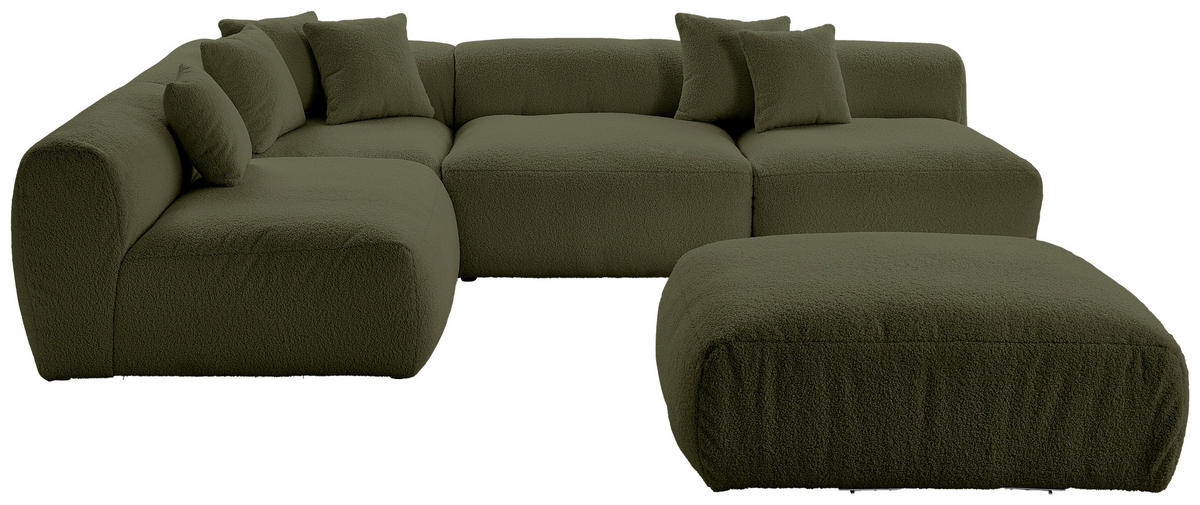 ECKSOFA inkl. Hocker Flachgewebe, Teddystoff Olivgrün  - Olivgrün, Trend, Textil (235/315cm) - Livetastic