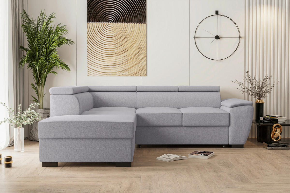 ECKSOFA Grau Flachgewebe  - Schwarz/Grau, KONVENTIONELL, Kunststoff/Textil (220/266cm) - Carryhome