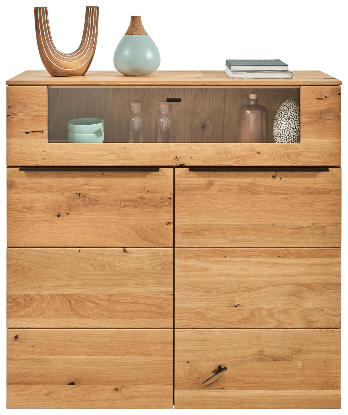 HIGHBOARD Eichefarben  120/119,3/39,5 cm  - Eichefarben/Schwarz, Natur, Glas/Holz (120/119,3/39,5cm) - Valnatura