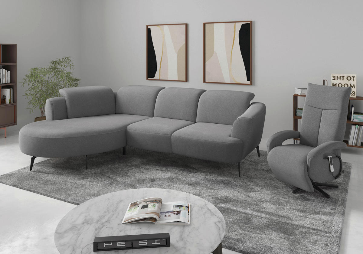 ECKSOFA in Mikrofaser Grau  - Schwarz/Grau, Konventionell, Textil/Metall (199/309cm) - Sit & More