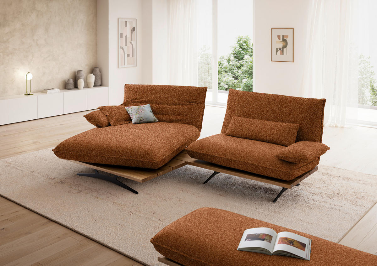 ECKSOFA Chenille, Flachgewebe Rostfarben, Wildeiche  - Wildeiche/Rostfarben, Design, Holz/Textil (161/284cm) - Koinor