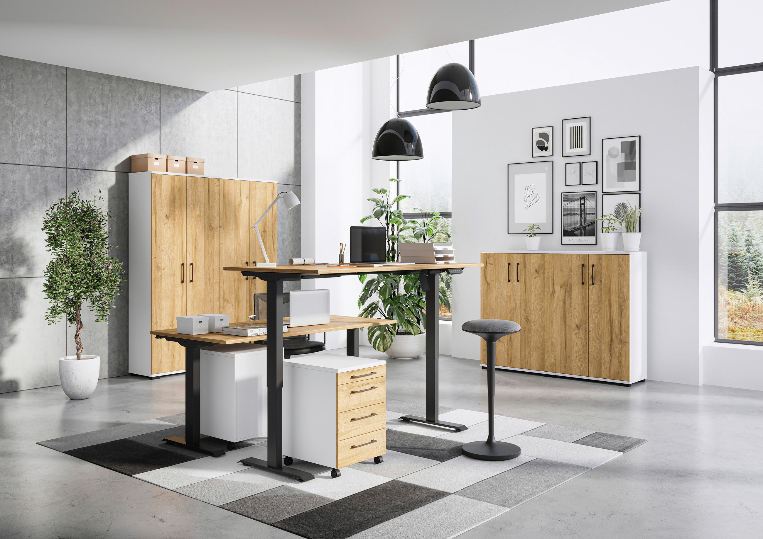 ROLLCONTAINER Eichefarben, Weiß  - Eichefarben/Schwarz, MODERN, Holzwerkstoff/Kunststoff (42/61/49cm) - Germania