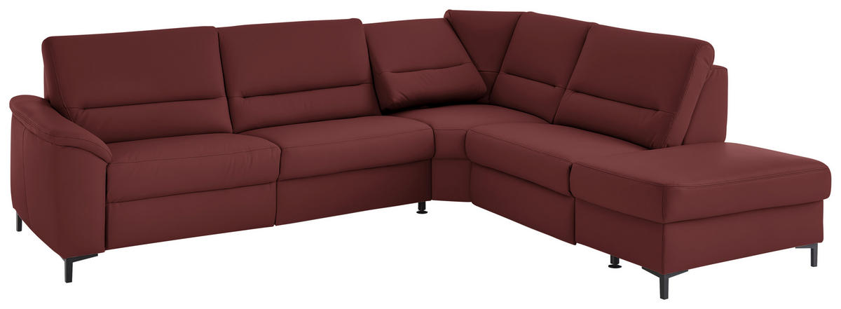 ECKSOFA  in Echtleder Brombeere  290/249 cm  - Brombeere/Schwarz, KONVENTIONELL, Leder/Metall (290/249cm) - Beldomo Premium