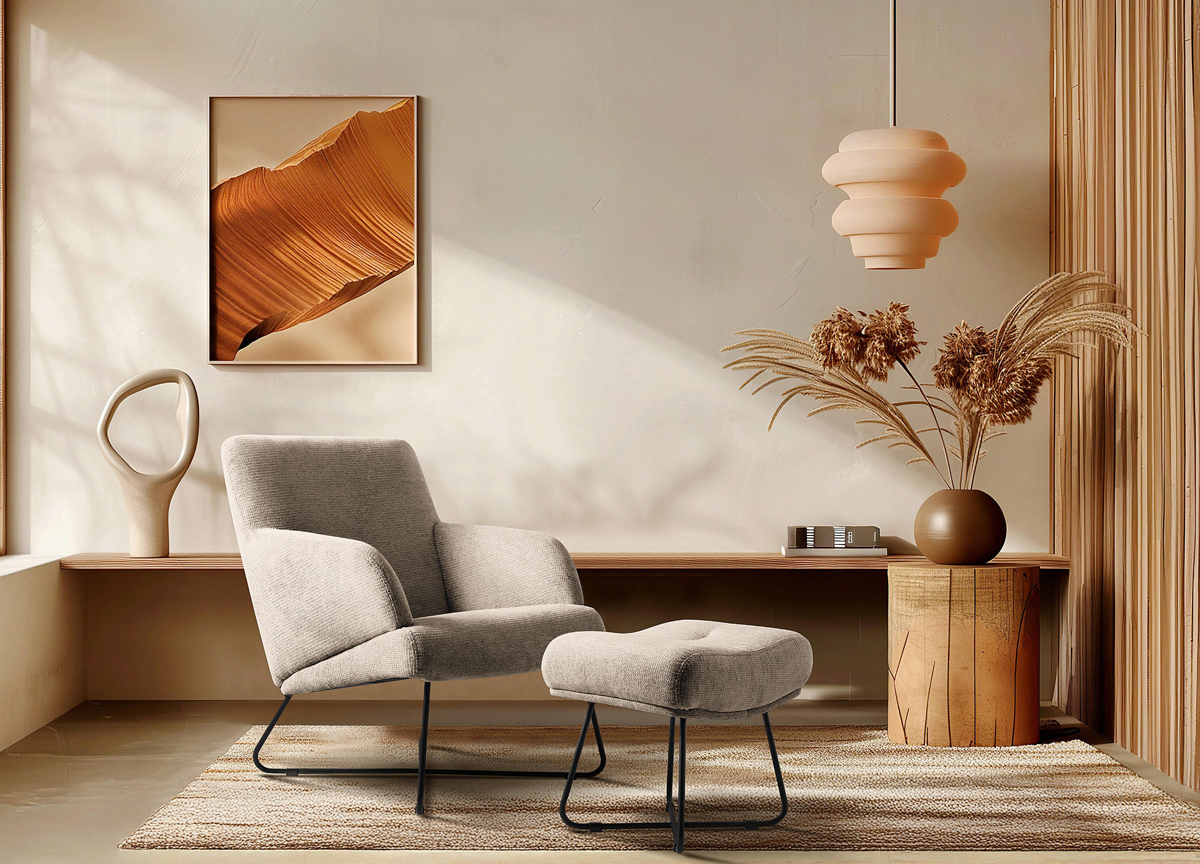 SESSELSET in Chenille Beige  - Beige/Schwarz, Design, Textil/Metall (67/87/74cm) - Livetastic