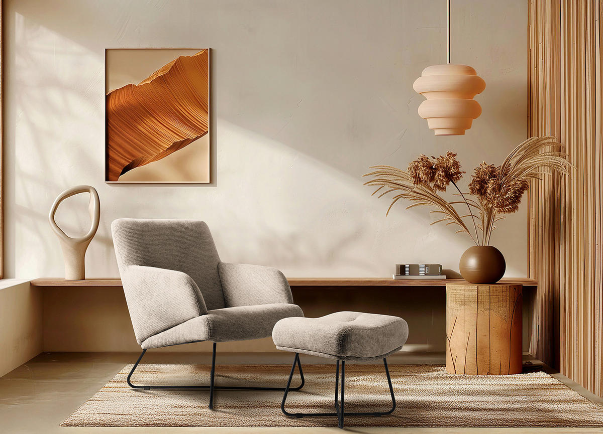 SESSELSET in Chenille Beige  - Beige/Schwarz, Design, Textil/Metall (67/87/74cm) - Livetastic