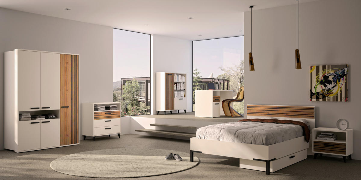 OMARA S KLASIČNIMI VRATI, barve hrasta, bež  - temno siva/barve hrasta, Moderno, leseni material (146/209/60cm) - Xora