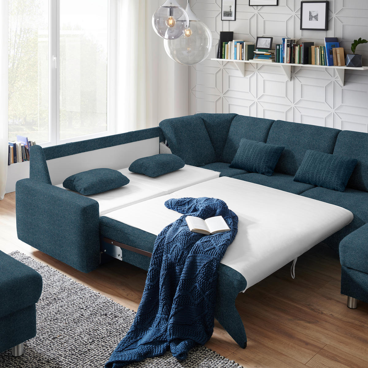 WOHNLANDSCHAFT in Chenille Blau  - Blau/Alufarben, KONVENTIONELL, Kunststoff/Textil (236/322/158cm) - Sedda