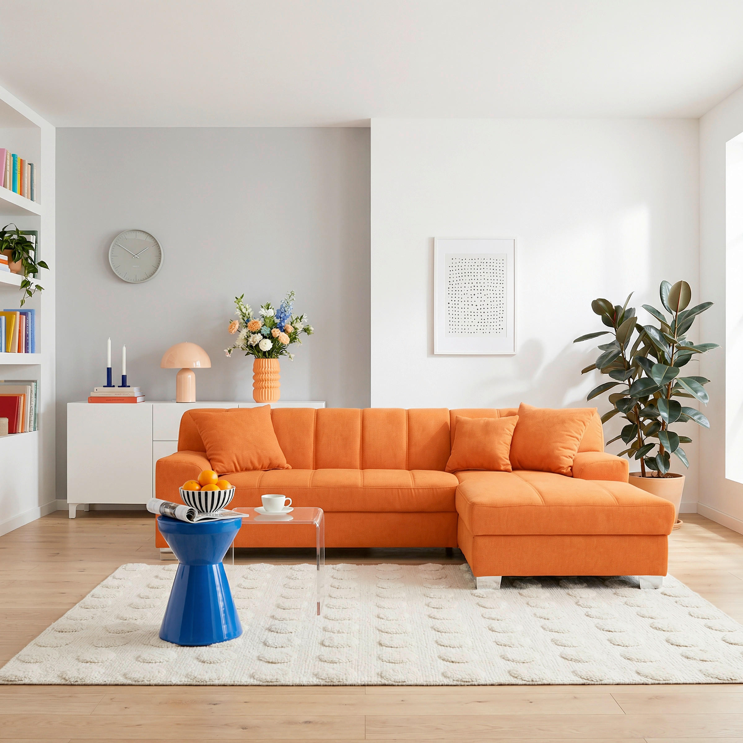 MID.YOU ROZKLADACIA ROHOVÁ SEDAČKA, textil, oranžová