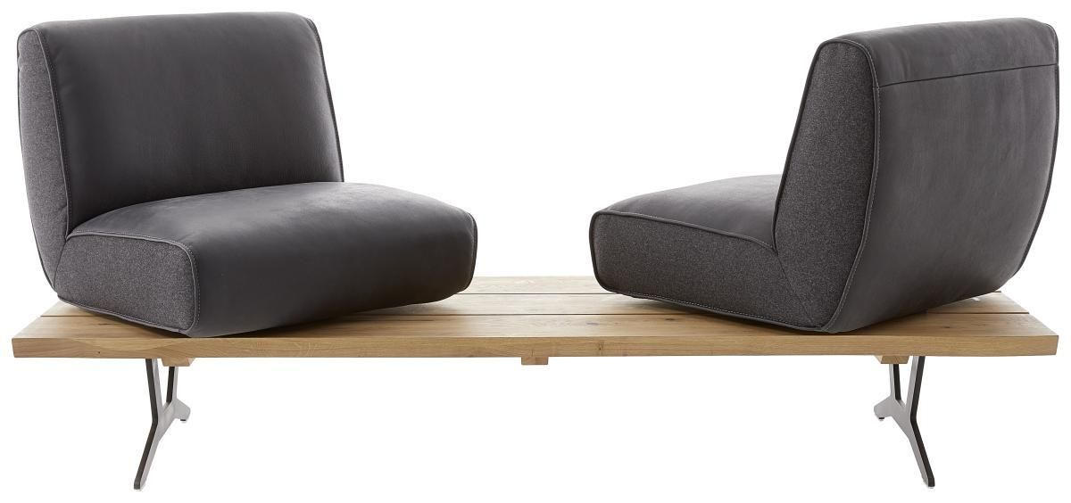 SITZBANK in Holz, Metall, Leder Anthrazit, Schwarz, Eichefarben  - Eichefarben/Anthrazit, Design, Leder/Holz (190/85/69cm) - Ambiente