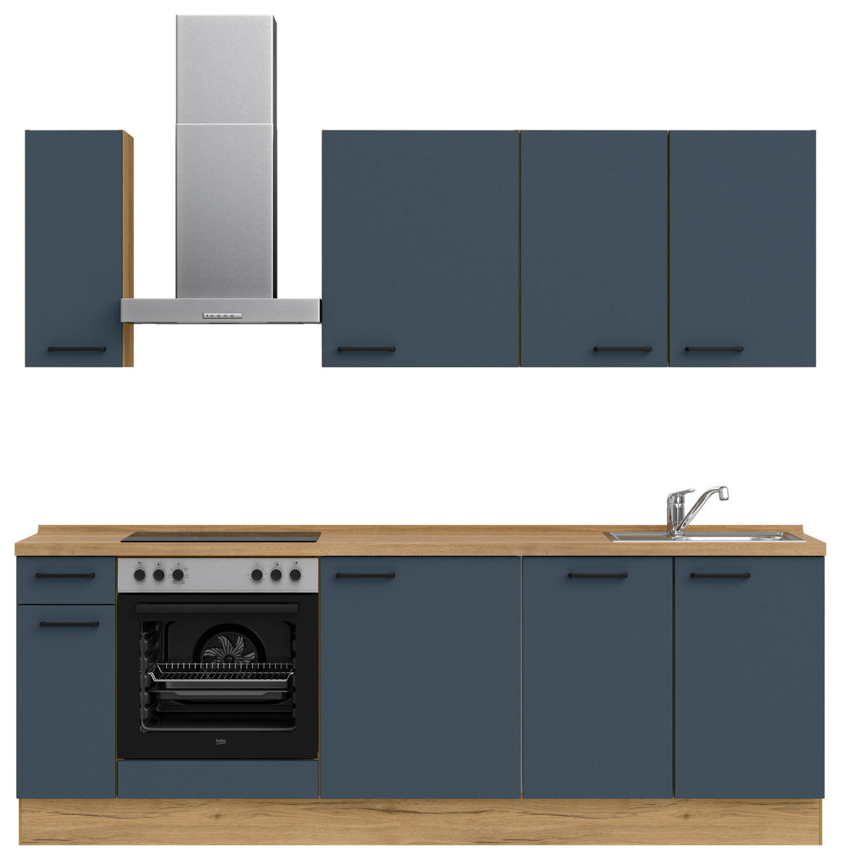 KÜCHENBLOCK Easytouch 240 cm  in Blau, Eichefarben  - Blau/Dunkelgrün, MODERN, Holzwerkstoff/Metall (240cm) - Nobilia