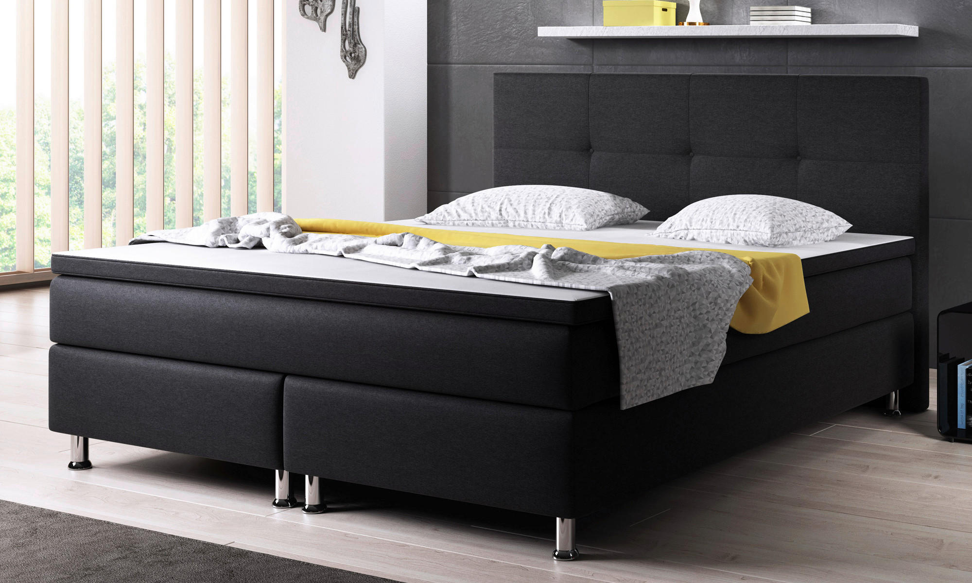BOXSPRINGBETT 180/200 cm  in Schwarz  - Silberfarben/Schwarz, KONVENTIONELL, Textil/Metall (180/200cm) - MID.YOU