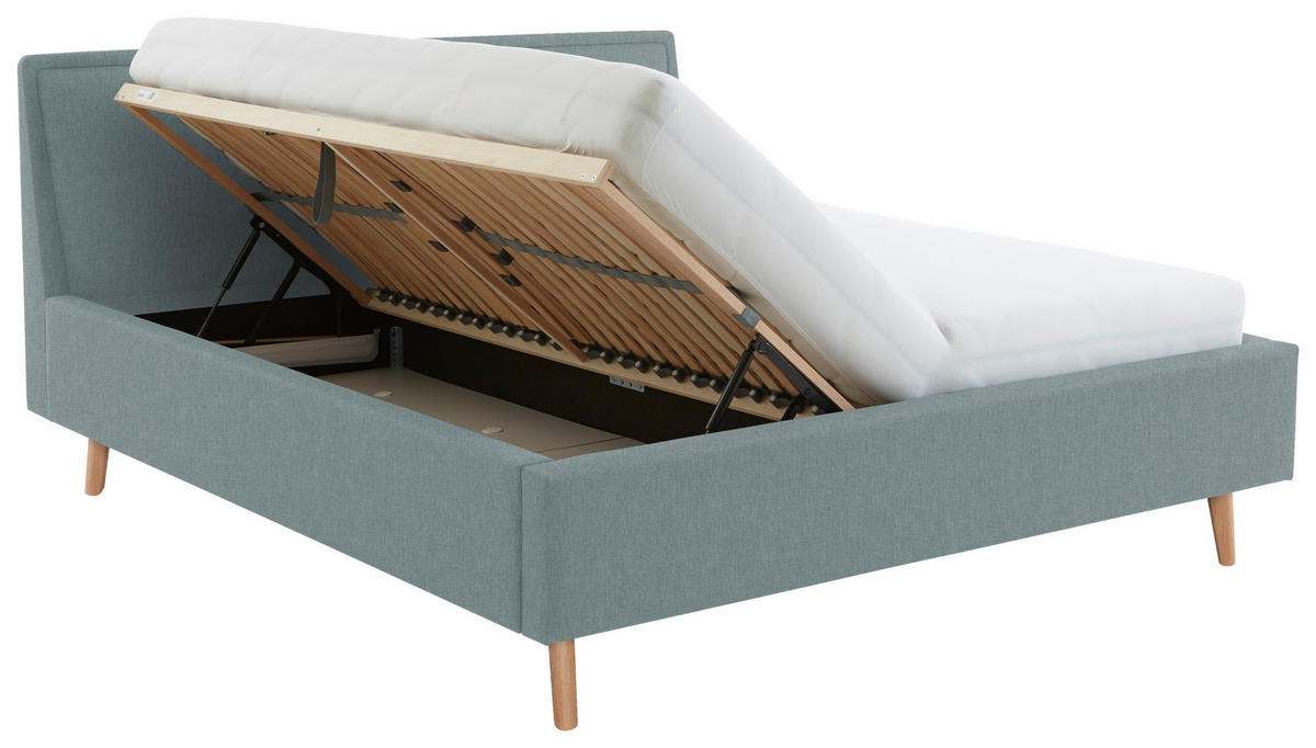 POLSTERBETT Bettkasten, Lattenroste Hellblau 160/200 cm  - Eichefarben/Hellblau, KONVENTIONELL, Holz/Textil (160/200cm) - Livetastic
