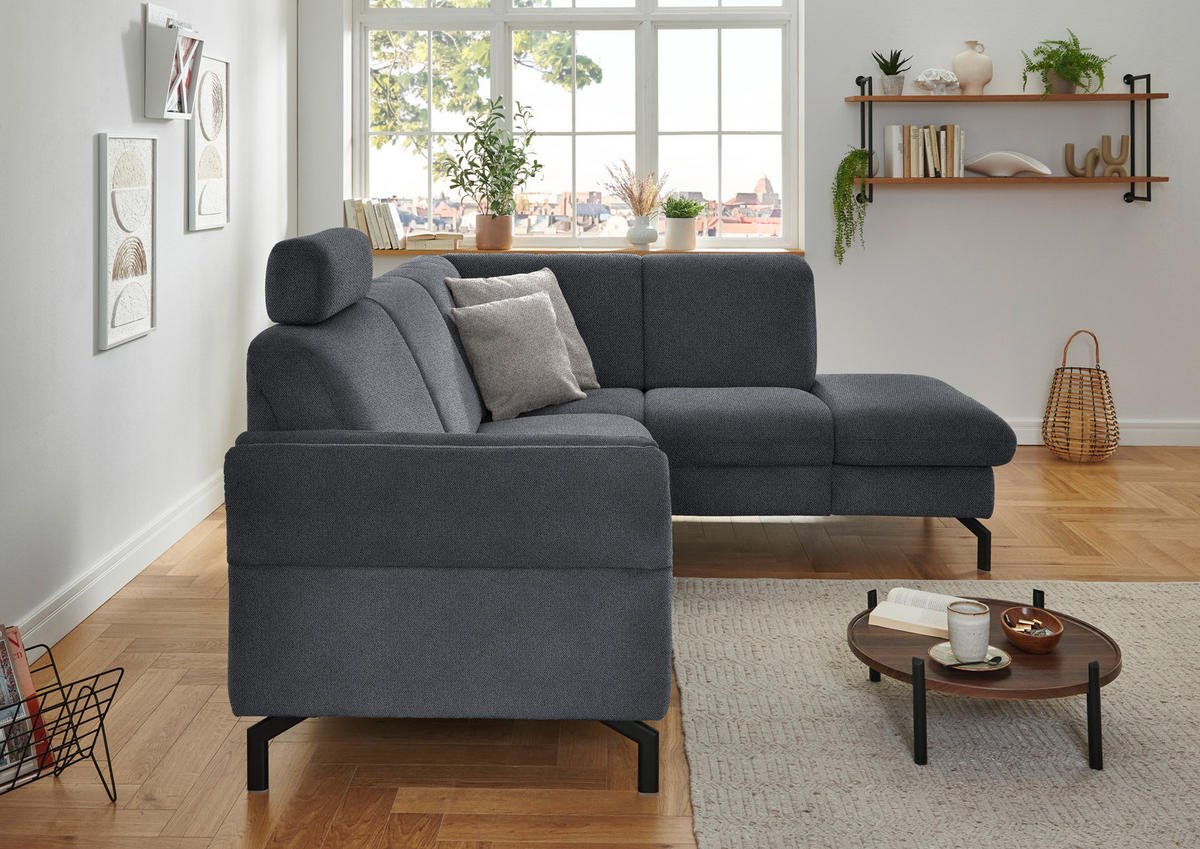 ECKSOFA in Flachgewebe Anthrazit  241/190 cm  - Anthrazit/Schwarz, KONVENTIONELL, Textil/Metall (241/190cm) - Beldomo Comfort