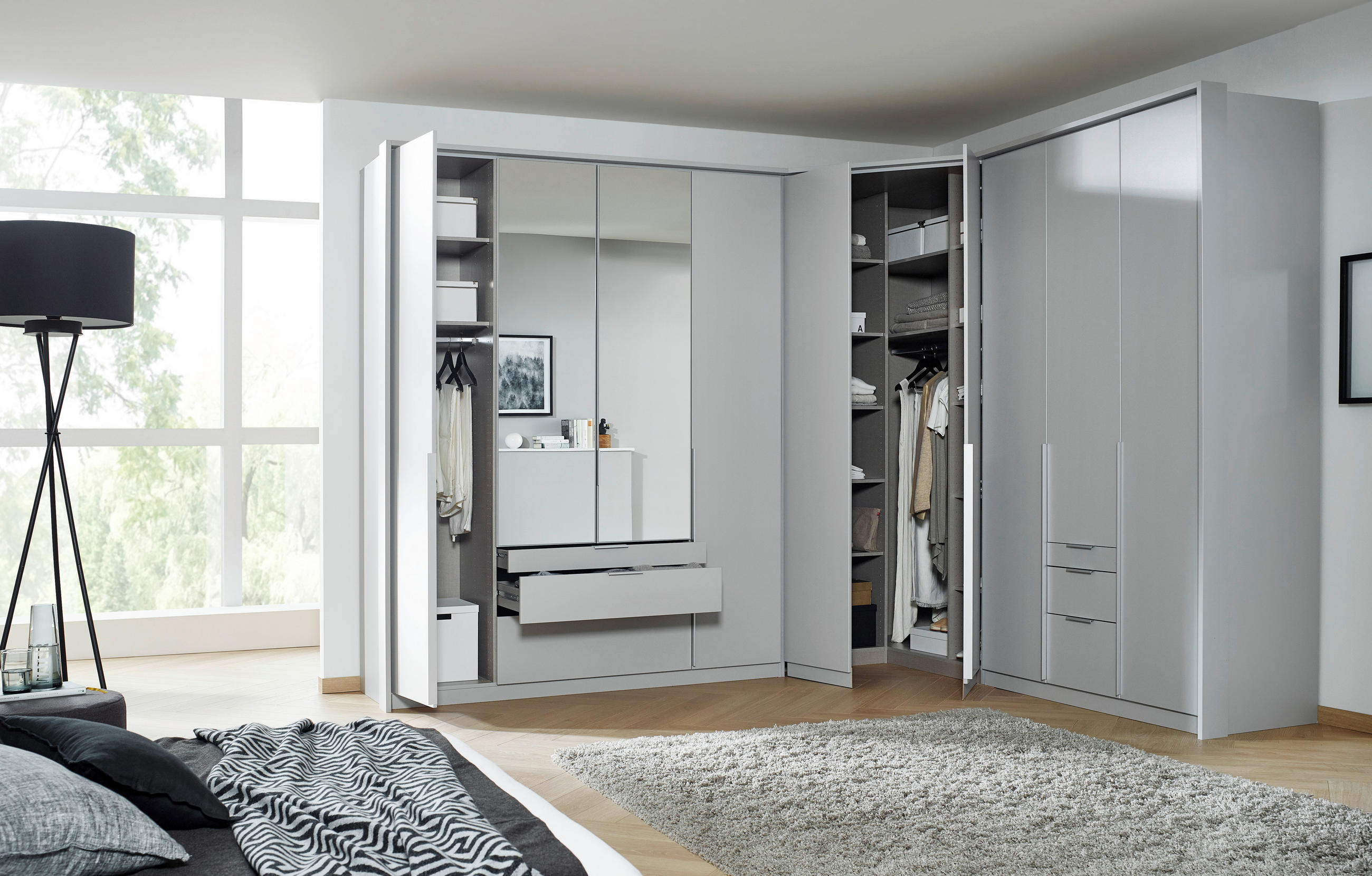 DREHTÜRENSCHRANK in Silberfarben, Hellgrau  - Silberfarben/Hellgrau, Modern, Holzwerkstoff (91/229/54cm) - Rauch Möbel