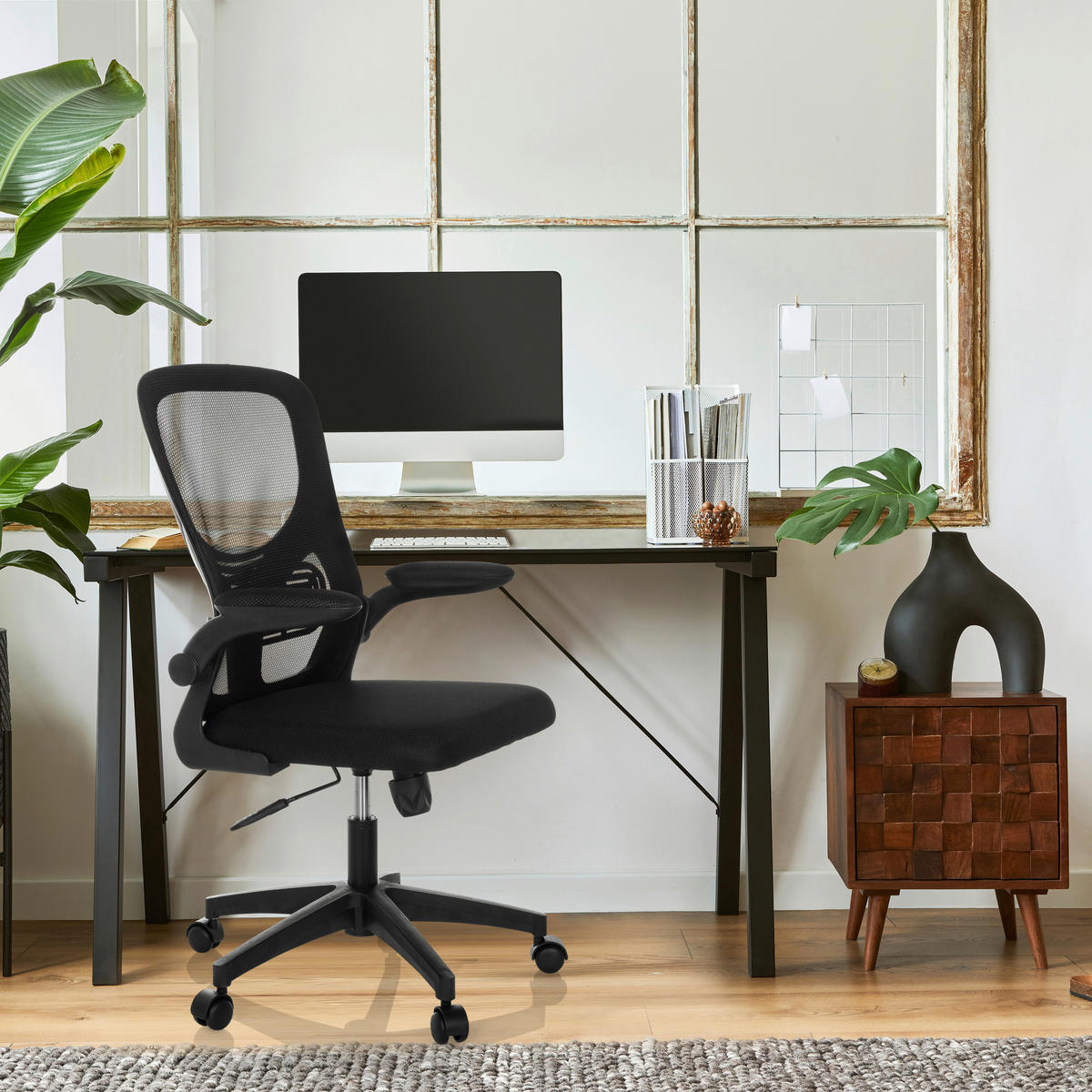 OTOČNÁ ŽIDLE, síťovina, černá - černá, Moderní, textil/plast (60cm) - MID.YOU