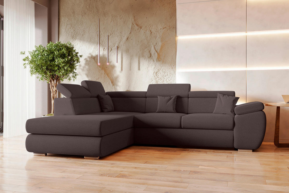 ECKSOFA Graubraun Struktur  - Chromfarben/Graubraun, KONVENTIONELL, Kunststoff/Textil (205/282cm) - Carryhome