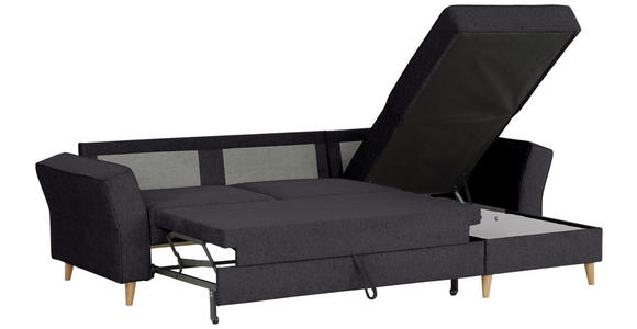 ECKSOFA in Flachgewebe Schwarz  - Eichefarben/Schwarz, KONVENTIONELL, Holz/Textil (265/159cm) - Carryhome