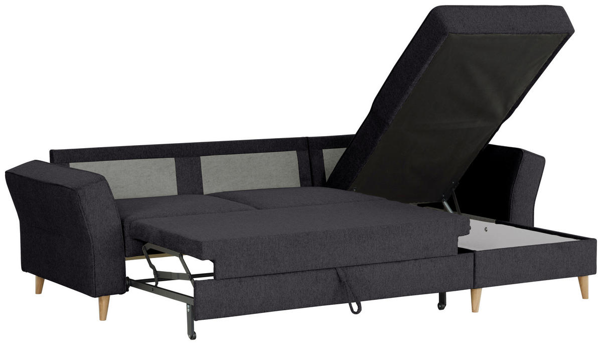ECKSOFA in Flachgewebe Schwarz  - Eichefarben/Schwarz, Konventionell, Holz/Textil (265/159cm) - Carryhome
