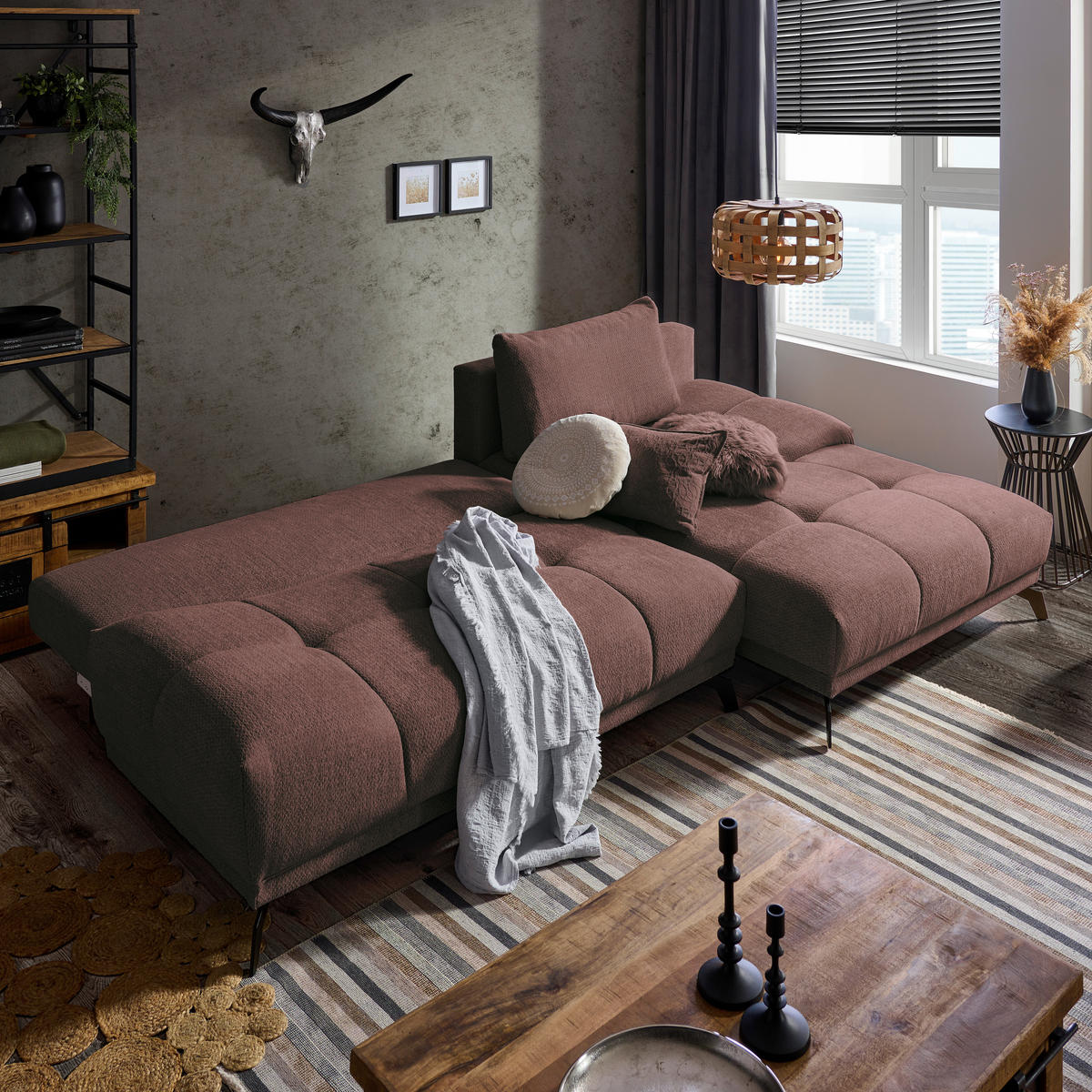ECKSOFA in Chenille Braun  - Schwarz/Braun, Modern, Textil/Metall (290/182cm) - Hom`in