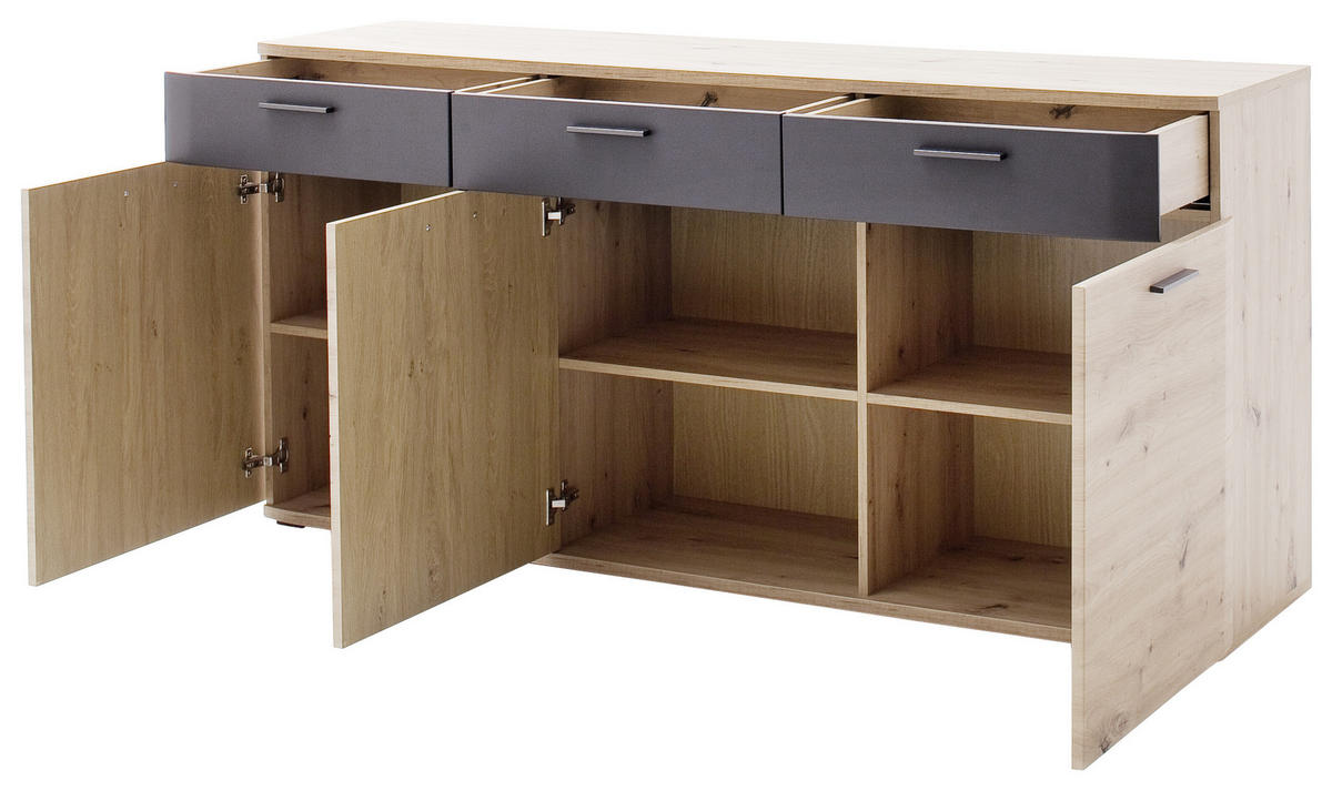 SIDEBOARD 180/85/43 cm  in Anthrazit, Eichefarben  - Eichefarben/Anthrazit, Design, Holzwerkstoff/Metall (180/85/43cm) - Livetastic