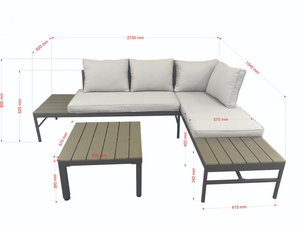 LOUNGEGARNITUR  215/154,5 cm  Stahl  - Braun/Grau, MODERN, Kunststoff/Textil (215/154,5cm) - Luca Bessoni