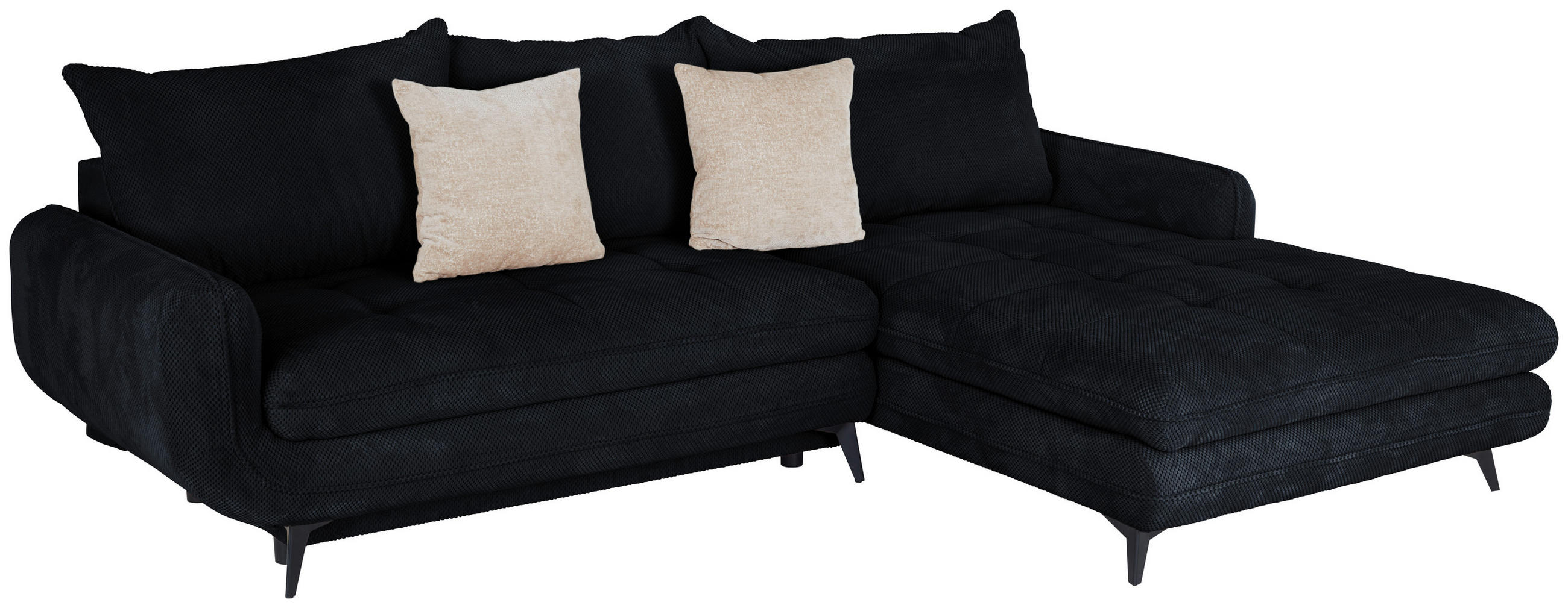 ECKSOFA WAVE Schwarz Struktur  - Beige/Schwarz, MODERN, Textil/Metall (266/189cm) - MID.YOU