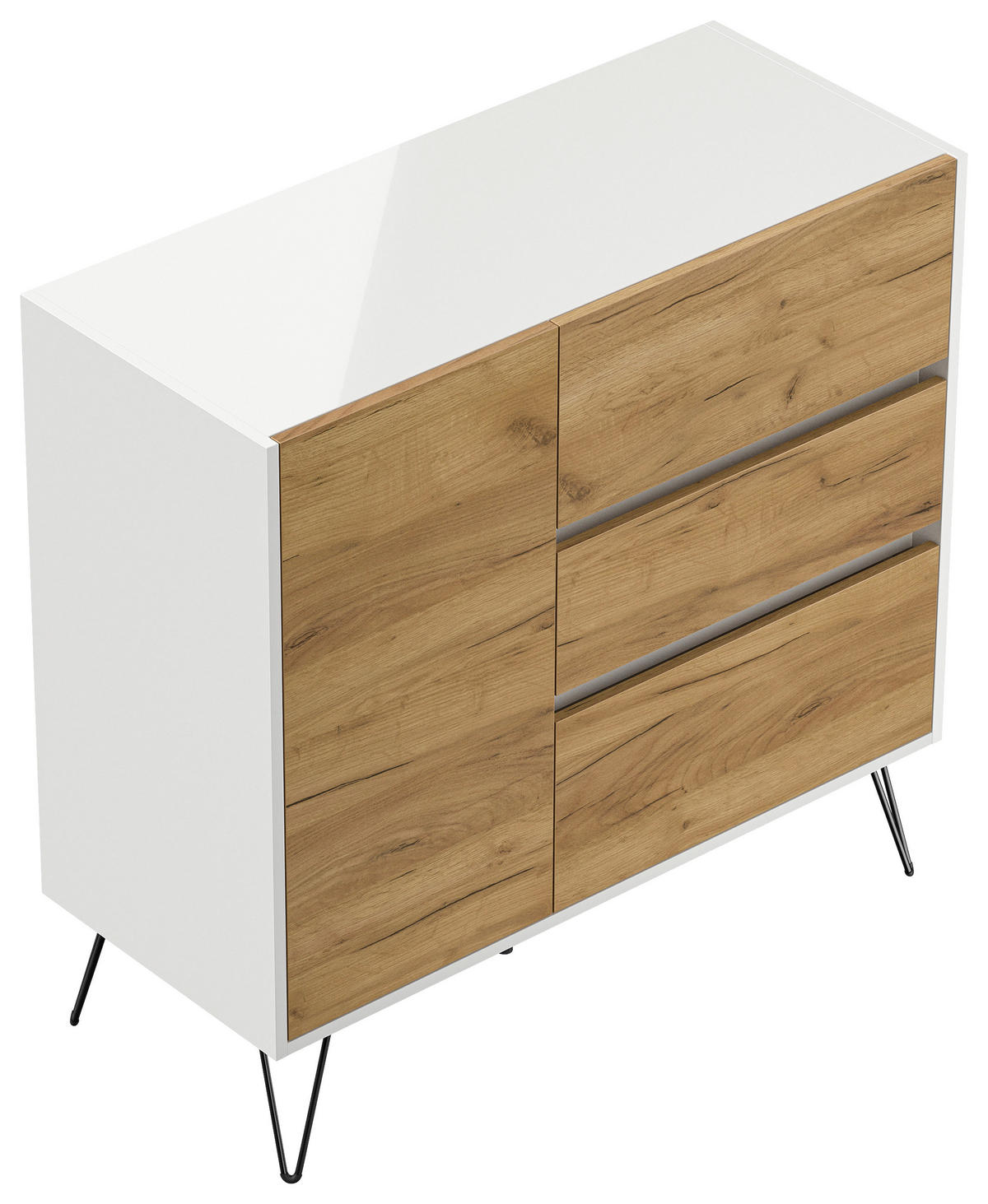 SIDEBOARD Posseik Industrial  in 99/93,6/42 cm  - Elfenbein/Weiß Hochglanz, Design, Holzwerkstoff/Metall (99/93,6/42cm) - P & B