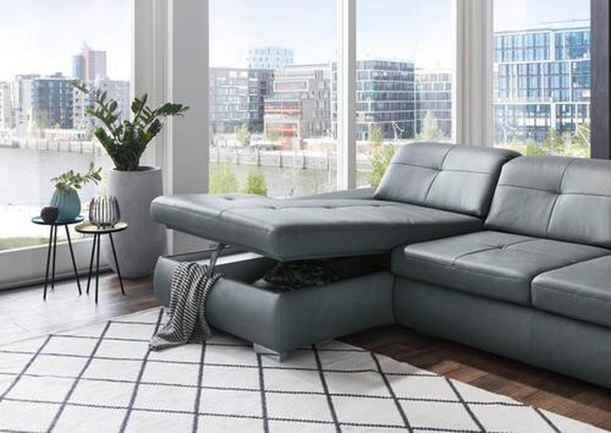 ROHOVÁ SEDAČKA, kůže, šedá - šedá/barvy hliníku, Design, kov/kůže (309/195cm) - Beldomo Premium