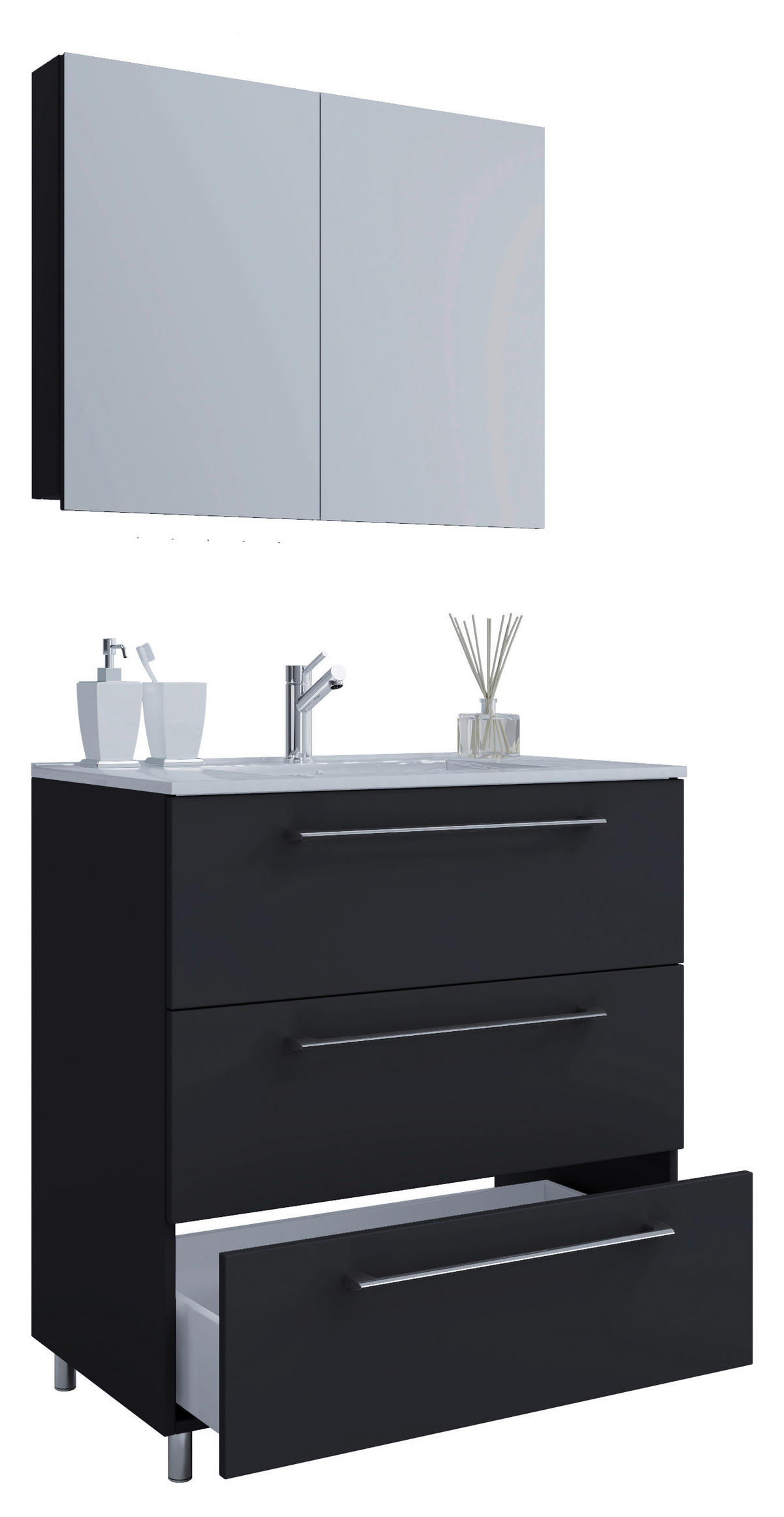 BADEZIMMER 3-teilig  in 60 cm  - Weiss/Alufarben, Modern, Keramik/Holzwerkstoff (60cm) - MID.YOU