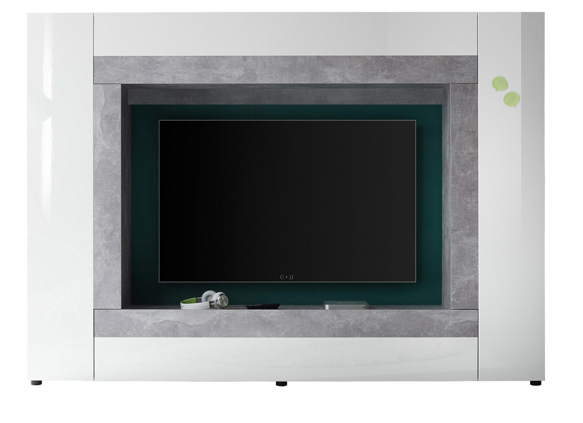 Wohnwand Modern 1 -Teilig. Rock, Weiß/Beton Dekor