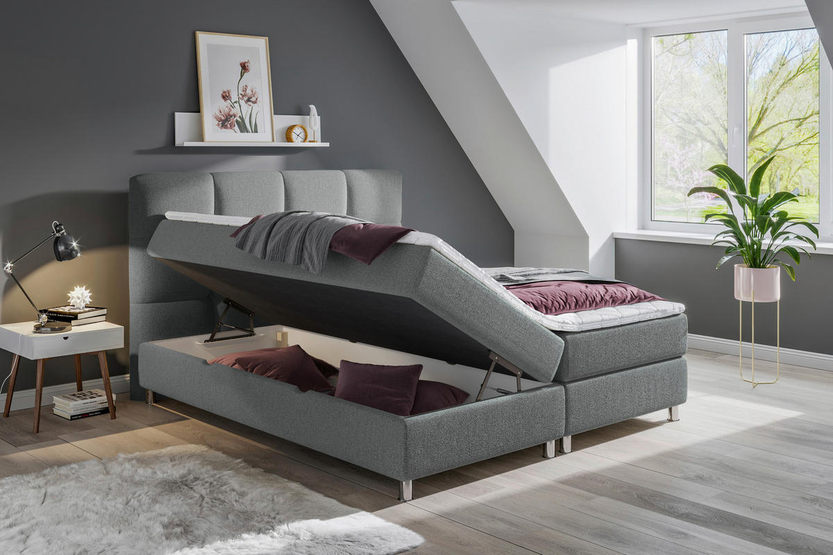BOXBETT 140/200 cm  in Grau  - Chromfarben/Grau, Design, Textil/Metall (140/200cm) - Ti'me