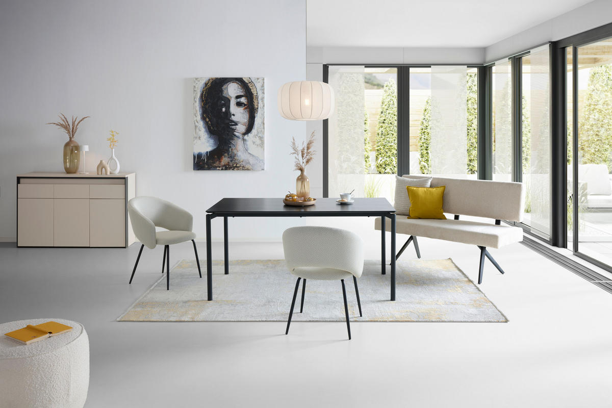 SITZBANK 140/90/62 cm Leinenoptik Beige  - Beige/Schwarz, KONVENTIONELL, Textil/Metall (140/90/62cm) - MID.YOU