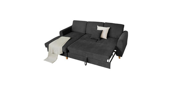 ECKSOFA Anthrazit Flachgewebe  inkl. Bettkasten, Schlaffunktion, Rücken echt, Kopfstütze, Liegefläche im Originalstoff  - Anthrazit/Buchefarben, KONVENTIONELL, Holz/Textil (166/241cm) - Carryhome