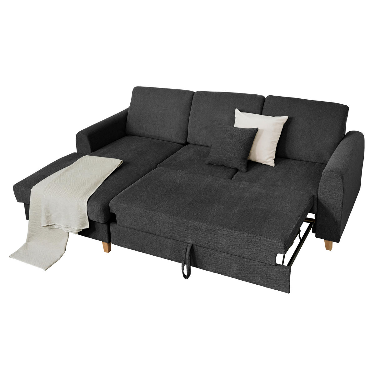 HÖRNSOFFA i flatväv antracit  - bokfärgad/antracit, Klassisk, trä/textil (166/241cm) - MID.YOU