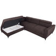 ECKSOFA Dunkelbraun Velours Bettkasten, Schlaffunktion, Rücken echt, Kopfteilverstellung, Liegefläche im Originalstoff  - Dunkelbraun/Schwarz, KONVENTIONELL, Textil/Metall (217/255cm) - Carryhome